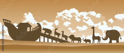 animal walk to be on noah boat.according to bible story,vector illustration