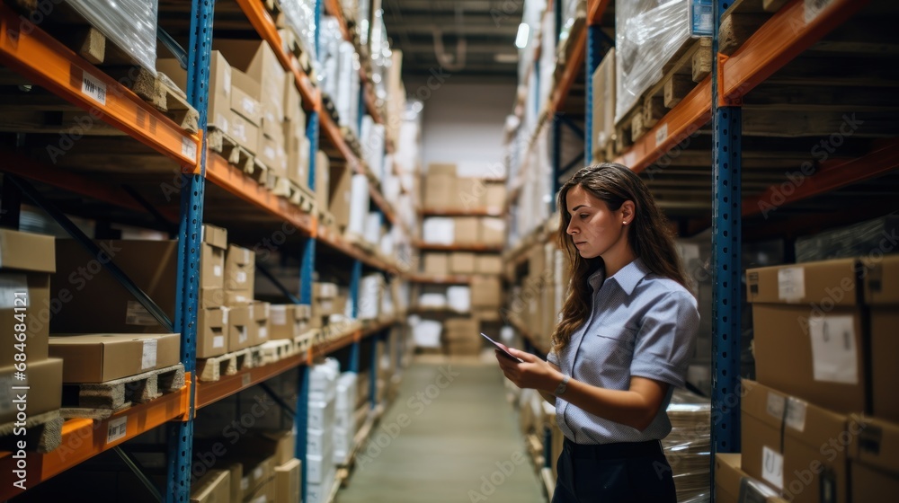 Warehouse accounting and bookkeeping. A middle-aged man stands in a warehouse with a tablet computer and checks the statements for the presence of goods. Warehouse accounting and bookkeeping. A middle-aged man stands in a warehouse with a tablet computer and checks the statements for the presence of goods.