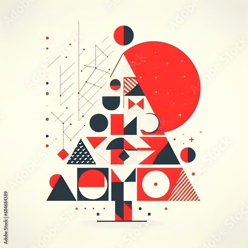 Geometric Christmas Tree on Red and White