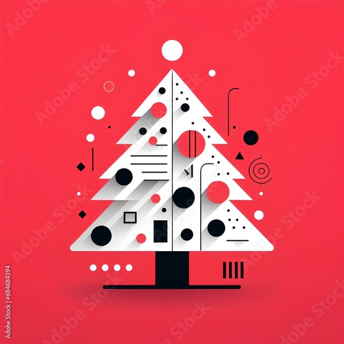 Geometric Christmas Tree on Red and White