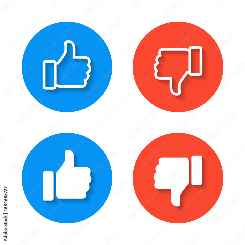 Like and dislike button icon vector of social media. Thumb up and down symbol