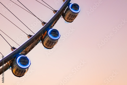 Bluewaters island and Ain Dubai ferris wheel on in Dubai, United Arab Emirates aerial view. New leisure and residential area in Dubai marina area. High quality photo