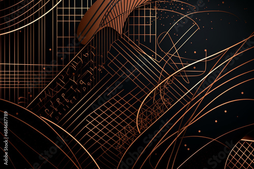 Abstract background with geometric shapes and golden lines. Vector illustration. Eps 10