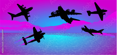 avión, vector, silueta, aeronave, aeroplano