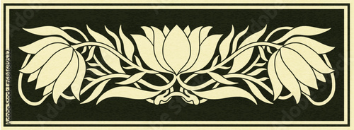 Frame with a tulip in the style of Art Nouveau. Beautiful vintage texture floral tulip composition 1920-1930 years.