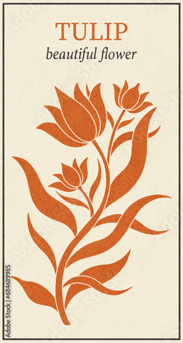 Frame with a tulip in the style of Art Nouveau. Beautiful vintage texture floral tulip composition 1920-1930 years.