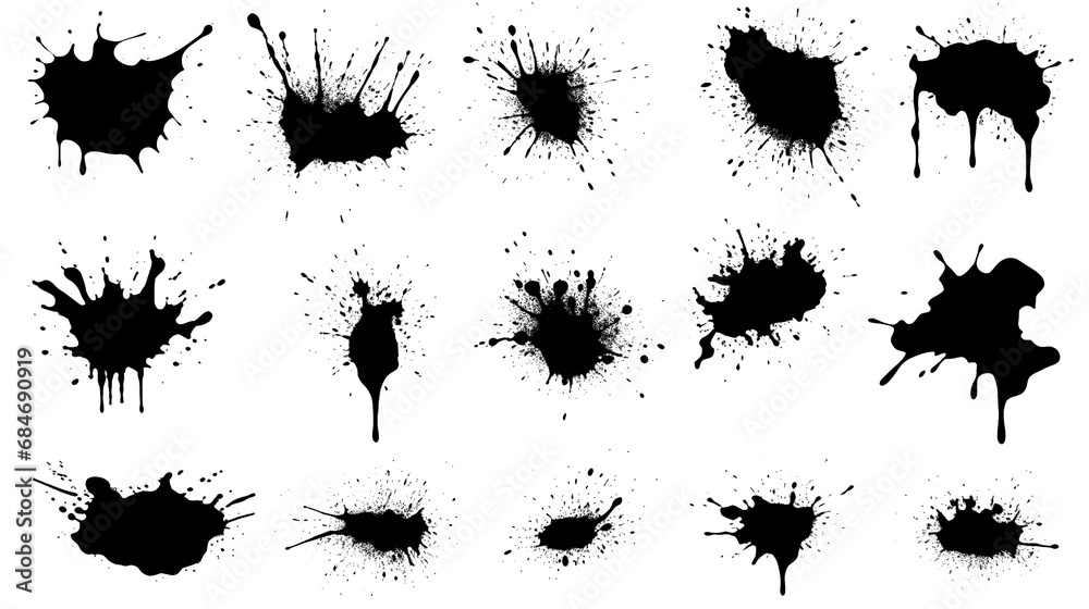 Collection of detailed ink splatters isolated on transparent background ...