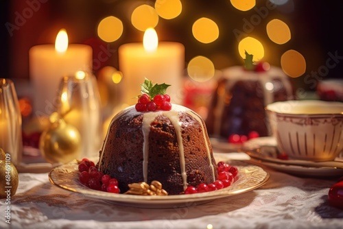 Christmas Dessert Elegance: Pudding with Cherries