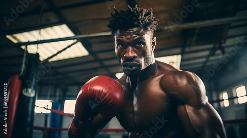 Mężczyzna, bokser w rękawicach na sali treningowej © Bartomiej