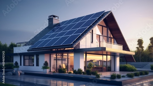 Generic smart home with solar panels rooftop system for renewable energy concepts © David
