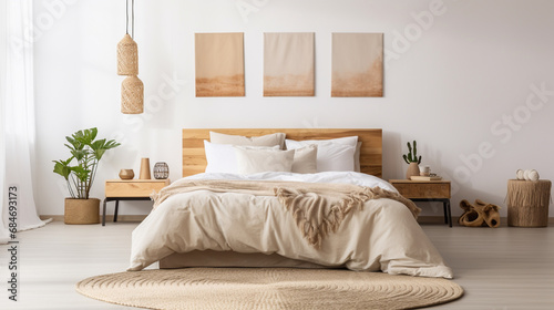 Obraz na płótnie Delikatny design minimalistyczny sypialni w pastelowych kolorach, w salonie