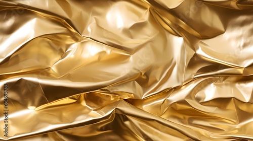 Gold Colored Foil Textured Background: Seamless Tileable Luxury Material with Shiny Metallic Wave Pattern