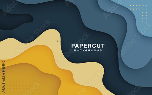 Beautiful papercut background vector yellow and green wavy cutout layers