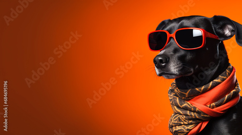 Cool Dog portrait on isolated orange background with copy text space - ai generative © DesiArt