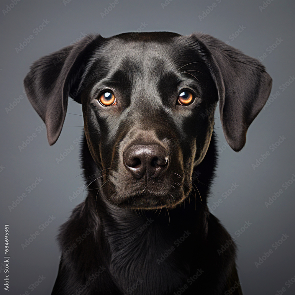 Happy black dog portrait on isolated background - ai generative Happy black dog portrait on isolated background - ai generative
