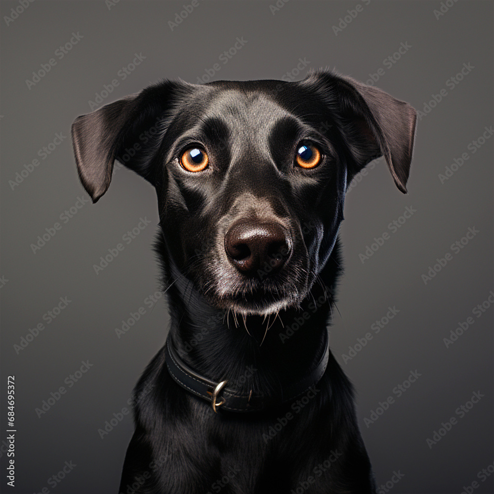 Happy black dog portrait on isolated background - ai generative Happy black dog portrait on isolated background - ai generative