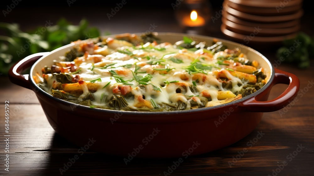 Christmas green bean casserole closeup, Xmas menu food Christmas green bean casserole closeup, Xmas menu food