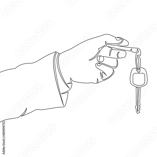 Continuous line drawing Hand Holding a Key Rent, Sale, Buy Offer, Borrow Property icon vector illustration concept