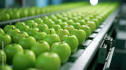 ripe green apples on conveyor