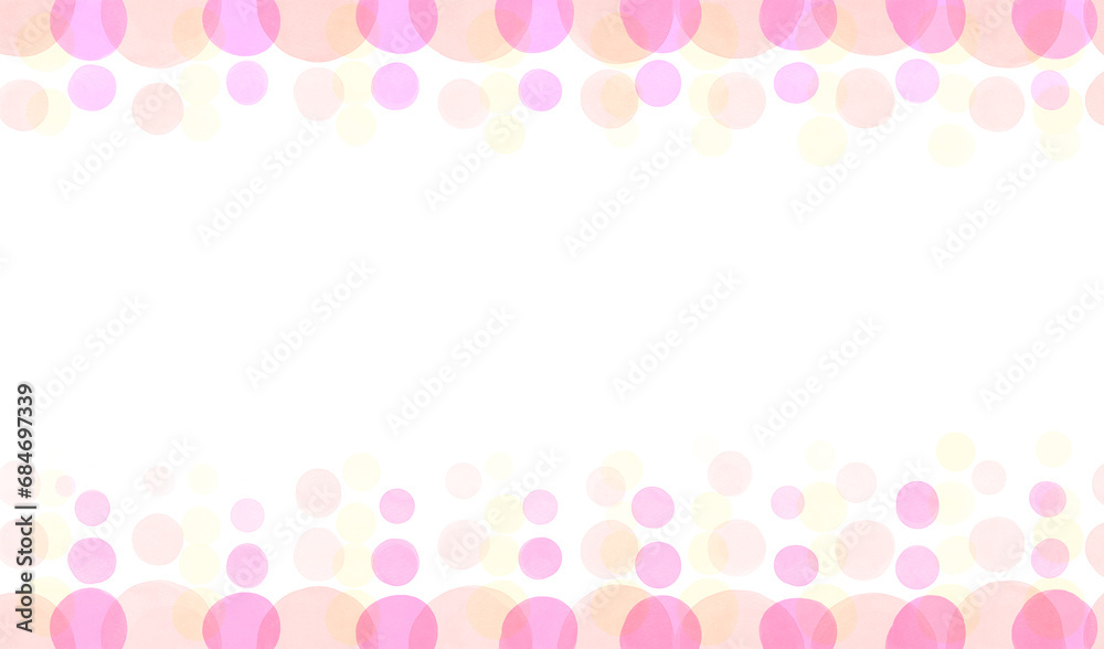 カラフルなピンク系水彩の水玉模様