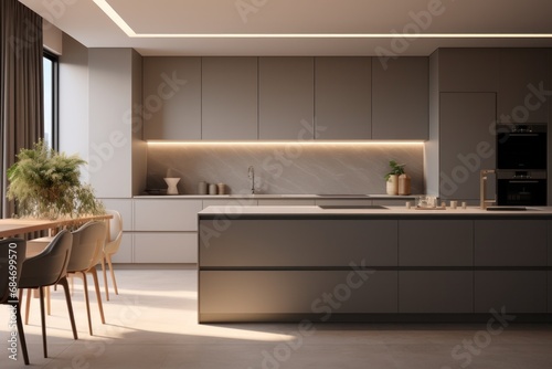 Modern and contemporary kitchen design with LED and sleek design. Details of interior design  generative ai  render 3d