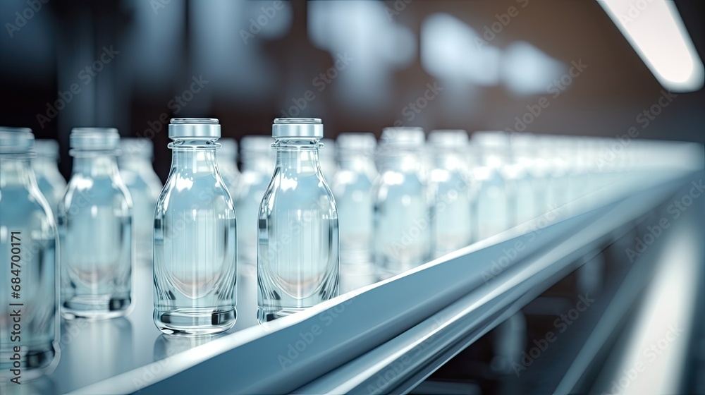 Empty glass bottles on conveyor belt Empty glass bottles on conveyor belt