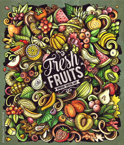 Fresh Fruits cartoon vector doodles illustration