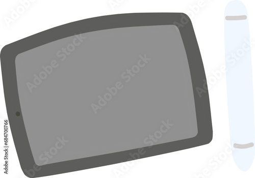 シンプルにデフォルメしたタブレット端末とタッチペンの手描きイラストセット