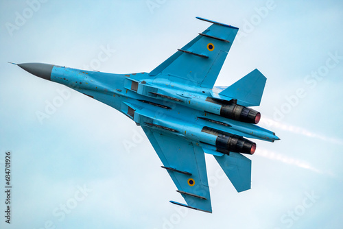 Ukrainian fighter jet plane afterburner take off photo