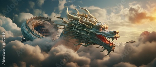 Chinese Dragon Flying among Clouds. create using a generative ai tool  © Ahtesham