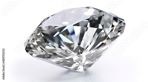 Large Clear Diamond with reflection Dazzling diamond on white background.