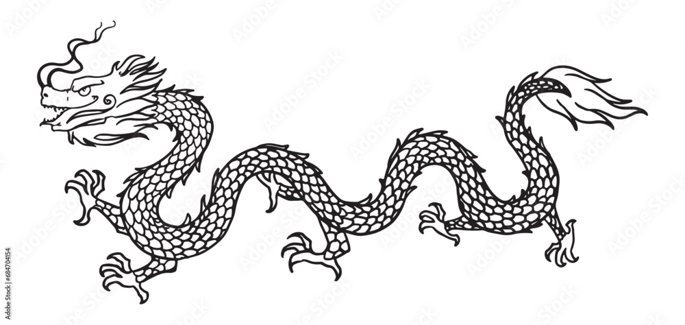 line art of ancient chinese dragon. outline of china dragon ornament. line art of ancient chinese dragon. outline of china dragon ornament.