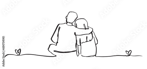 line art of  man embracing woman shoulder.