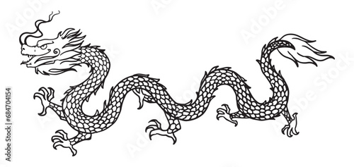 line art of ancient chinese dragon. outline of china dragon ornament. 