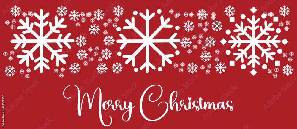 Merry Christmas, White and red seamless snowflake border, Christmas design for greeting card
