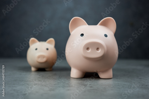 Big piggy banks with a blur of small piggy banks behind. Making money. Saving up. photo