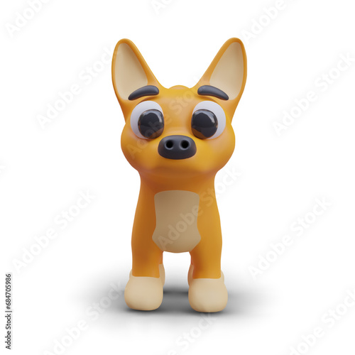 Model of cute puppy in realistic style. Toy for kids, dog care concept. Adorable puppy in orange colors. Vector illustration in 3D style in orange color