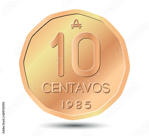 Argentine 10 centavos coin. Vector illustration.