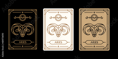 aries zodiac sign astrology cards set , horoscope, tarot, fortune teller. Vintage mystical illustration outline hand drawing, magical esoteric horoscope templates for wall print poster