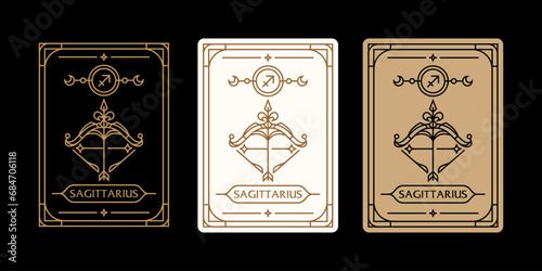 sagittarius zodiac sign astrology cards set , horoscope, tarot, fortune teller. Vintage mystical illustration outline hand drawing, magical esoteric horoscope templates for wall print poster
