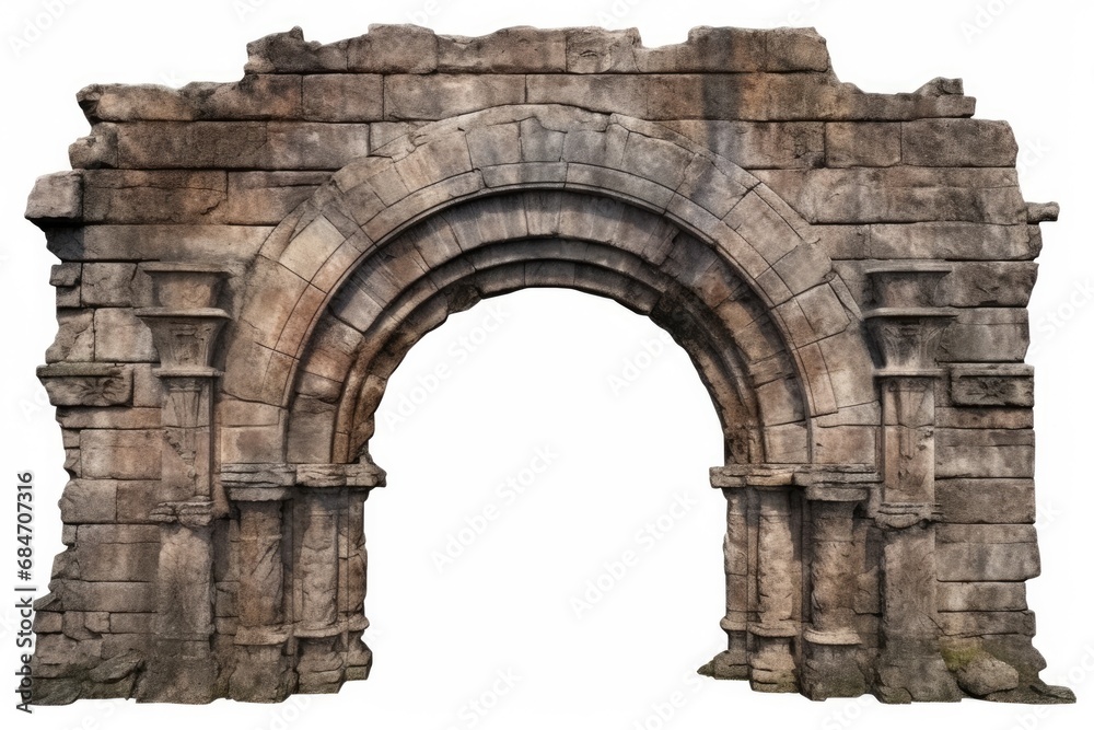 Ancient Stone Archway Ruins Decorative, Walkthrough Door Portal, Isolated