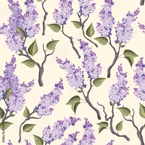 Vector seamless pattern with lilac flowers