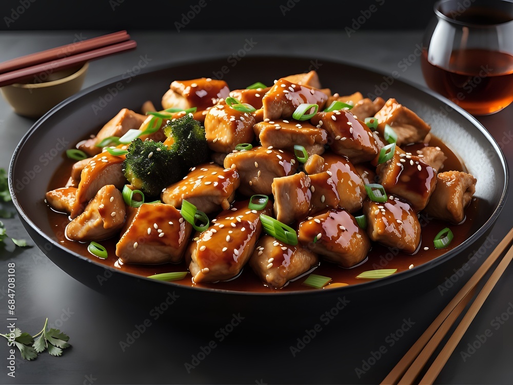 Capture the essence of Orange Chicken in a mouthwatering food photography shot Generative AI