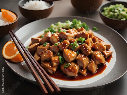 Capture the essence of Orange Chicken in a mouthwatering food photography shot Generative AI