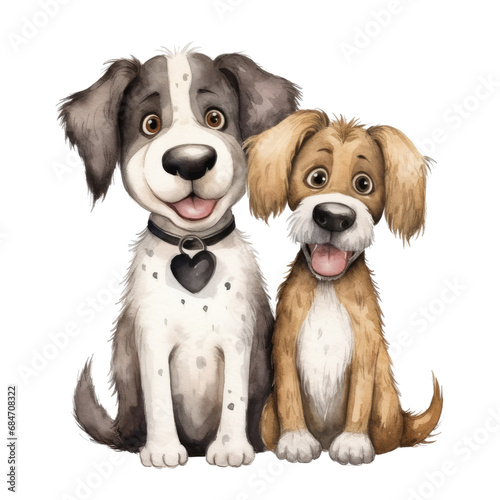 Watercolor Loving Dog Couple. Romantic Dog Pair Clipart. Animal Couple Concept. Hand Drawn Dog Couple Illustration.