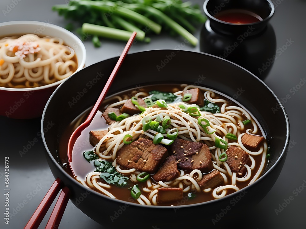 Capture the essence of Dan Dan Noodles in a mouthwatering food photography shot Generative AI