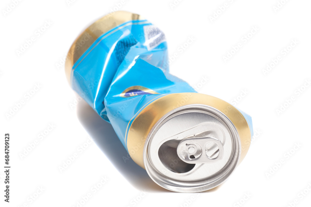 Empty crumpled can from energy drink or beer Empty crumpled can from energy drink or beer