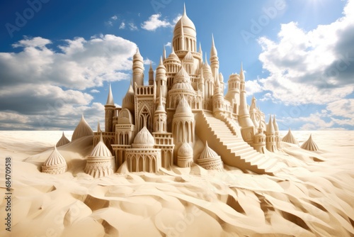 Intricate Sand Castle Illustration Stands Out On White Background Photorealism © Anastasiia