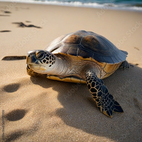 5. A picture of a floating sea turtle on the sand. 