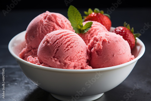 Yummy strawberry Ice cream. A delicacy for gourmets. Image for the Menu, Banner